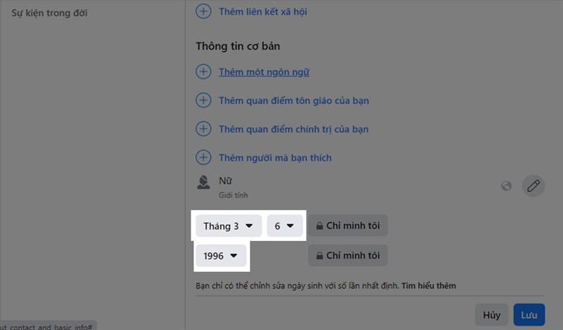 Thay đổi ngày sinh trên Facebook bằng máy tính cá nhân