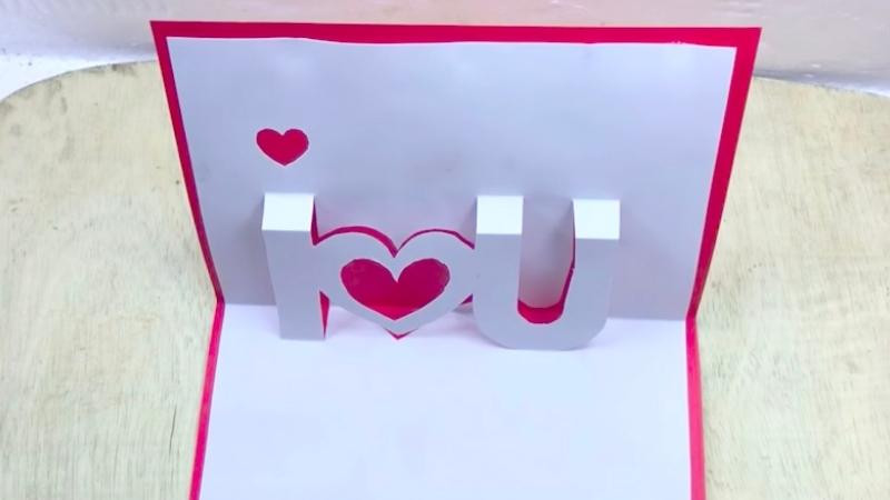 Thiệp chúc mừng sinh nhật tặng người yêu với họa tiết 3D chữ I Love U