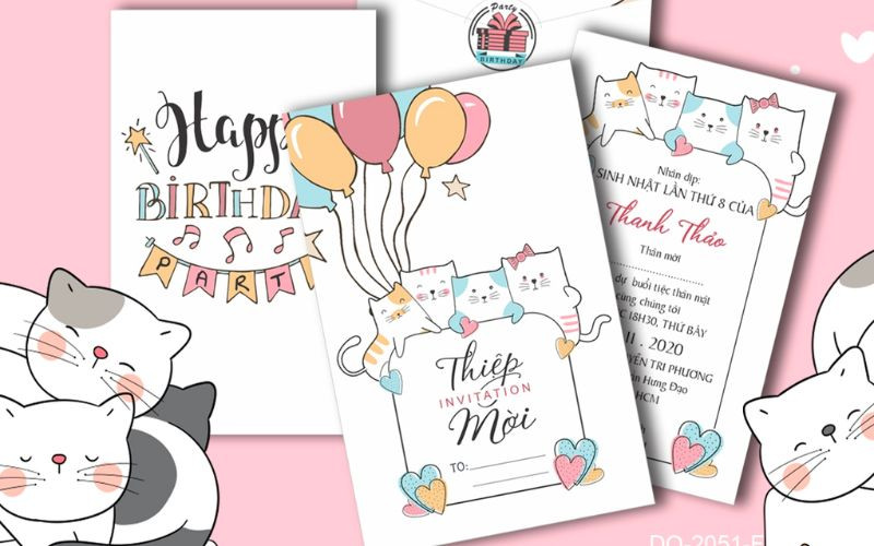 Thiệp mời sinh nhật bé gái họa tiết đáng yêu