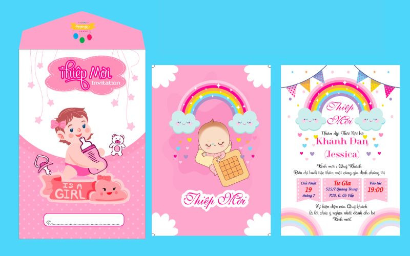 Thiệp mời sinh nhật hình nhân vật hoạt hình ngộ nghĩnh