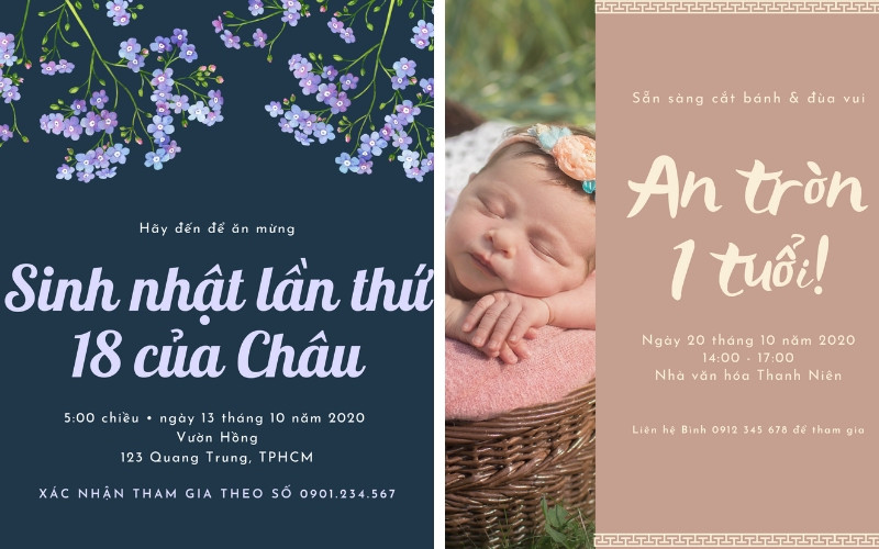 Thiệp sinh nhật cho bé thôi nôi và tuổi trưởng thành