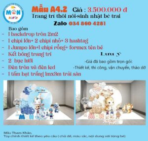 Thiết kế background sinh nhật cho bé trai với backdrop tròn lớn