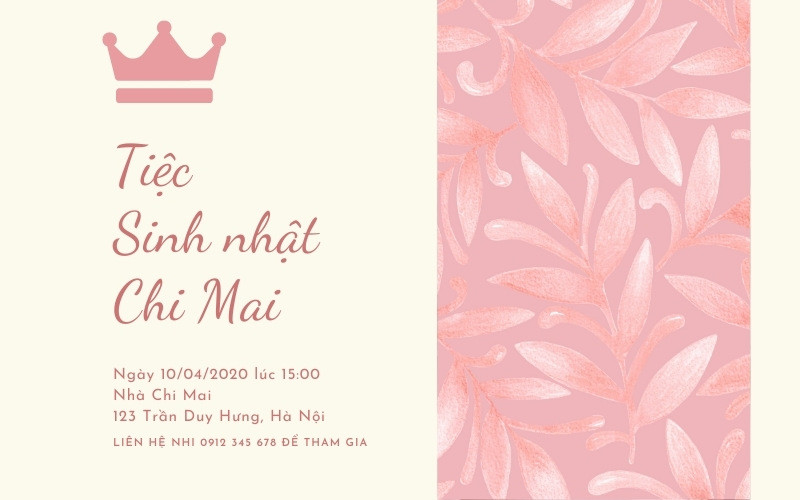 Thiết kế thiệp mời sinh nhật cao cấp với hình ảnh hoa lá trang nhã