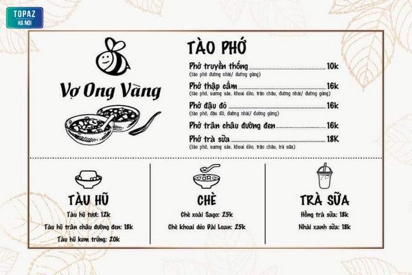 Thực đơn đồ uống phong phú tại Bánh mì Vợ Ong Vàng