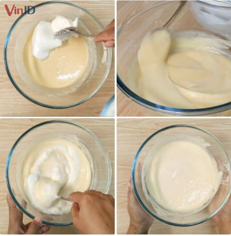 Thực hiện nhẹ tay để hạn chế vỡ bọt khí khi trộn bánh pancake
