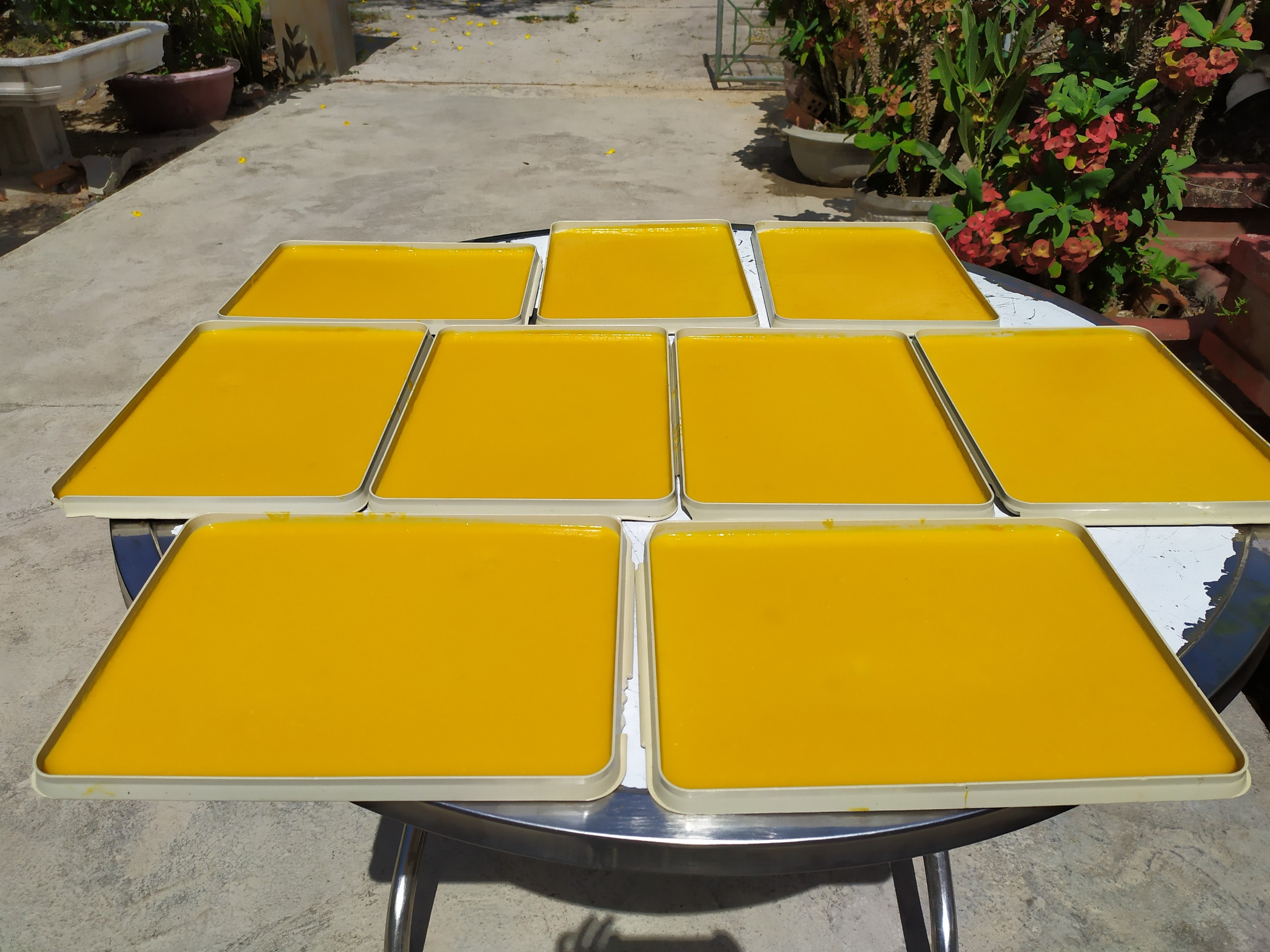 Tráng mỏng hỗn hợp để tạo hình bánh xoài dẻo