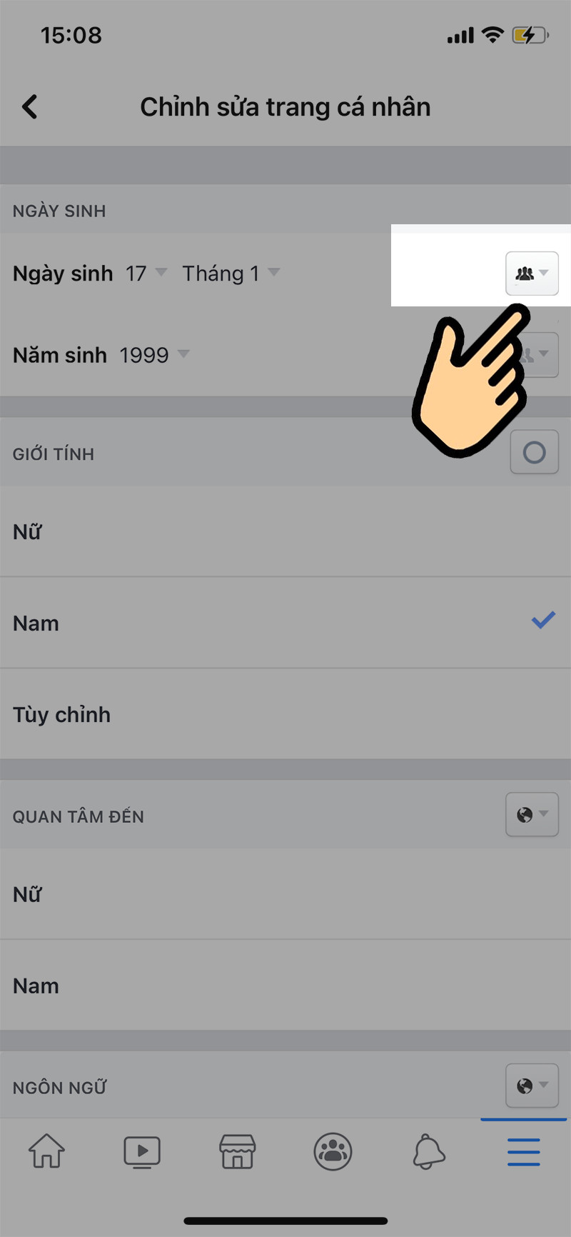 Tùy chọn quyền riêng tư cho ngày sinh nhật trên Facebook qua điện thoại