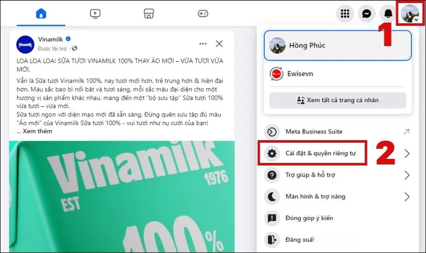 Vào Cài đặt và quyền riêng tư trên Facebook máy tính để quản lý thông báo