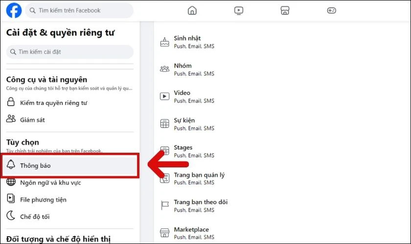 Vào phần Thông báo trong cài đặt để điều chỉnh các tùy chọn thông báo