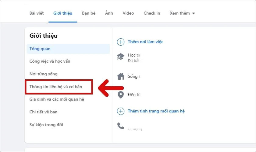 Vào phần Thông tin liên hệ và cơ bản để điều chỉnh hiển thị sinh nhật