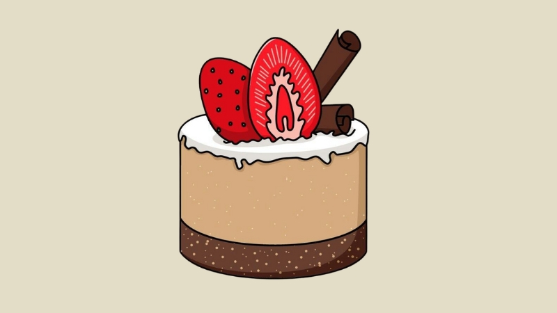 Vẽ bánh sinh nhật có trang trí thân bánh màu be nhạt và loại bánh phô mai (cheesecake) hoặc mousse cũng khá đẹp