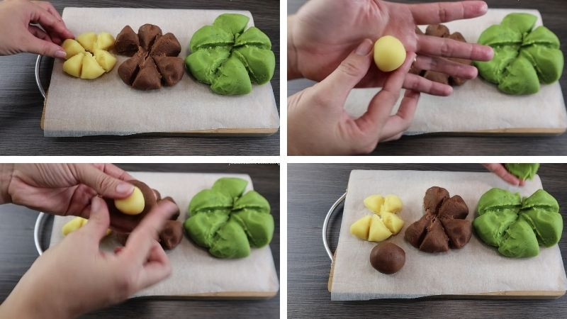 Vo tròn từng lớp nhân bánh trung thu 3 màu sắc độc đáo