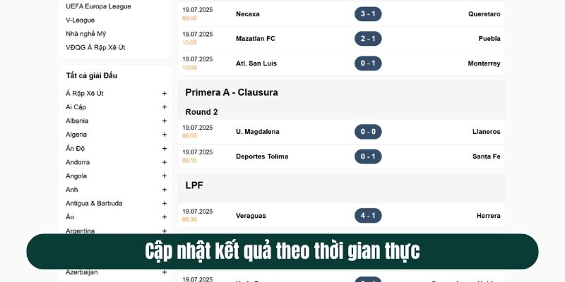 Cập nhật kết quả theo thời gian thực