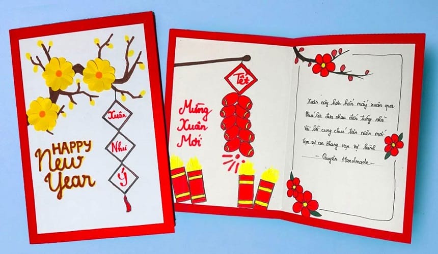 Cách làm thiệp chúc tết bằng giấy bìa