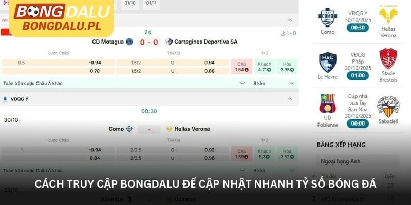 Cách truy cập Bongdalu để cập nhật nhanh tỷ số bóng đá