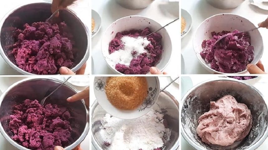 Trộn và nhào bột làm bánh mì khoai