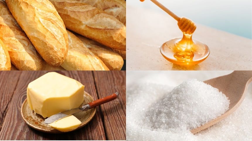 Nguyên liệu làm bánh mì nướng mật ong khá đơn giản.