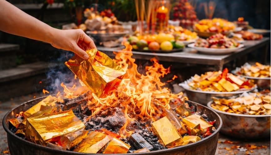 Từng bước hóa vàng mã đúng phong tục